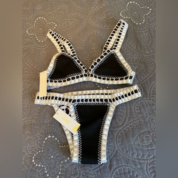 Other - Luxsea Reversible Crochet Bikini Set Black White Leopard
